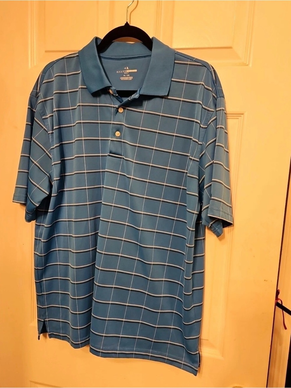GRAND SLAM Mens XL Blue Plaid Pattern Polyester Golf Polo
